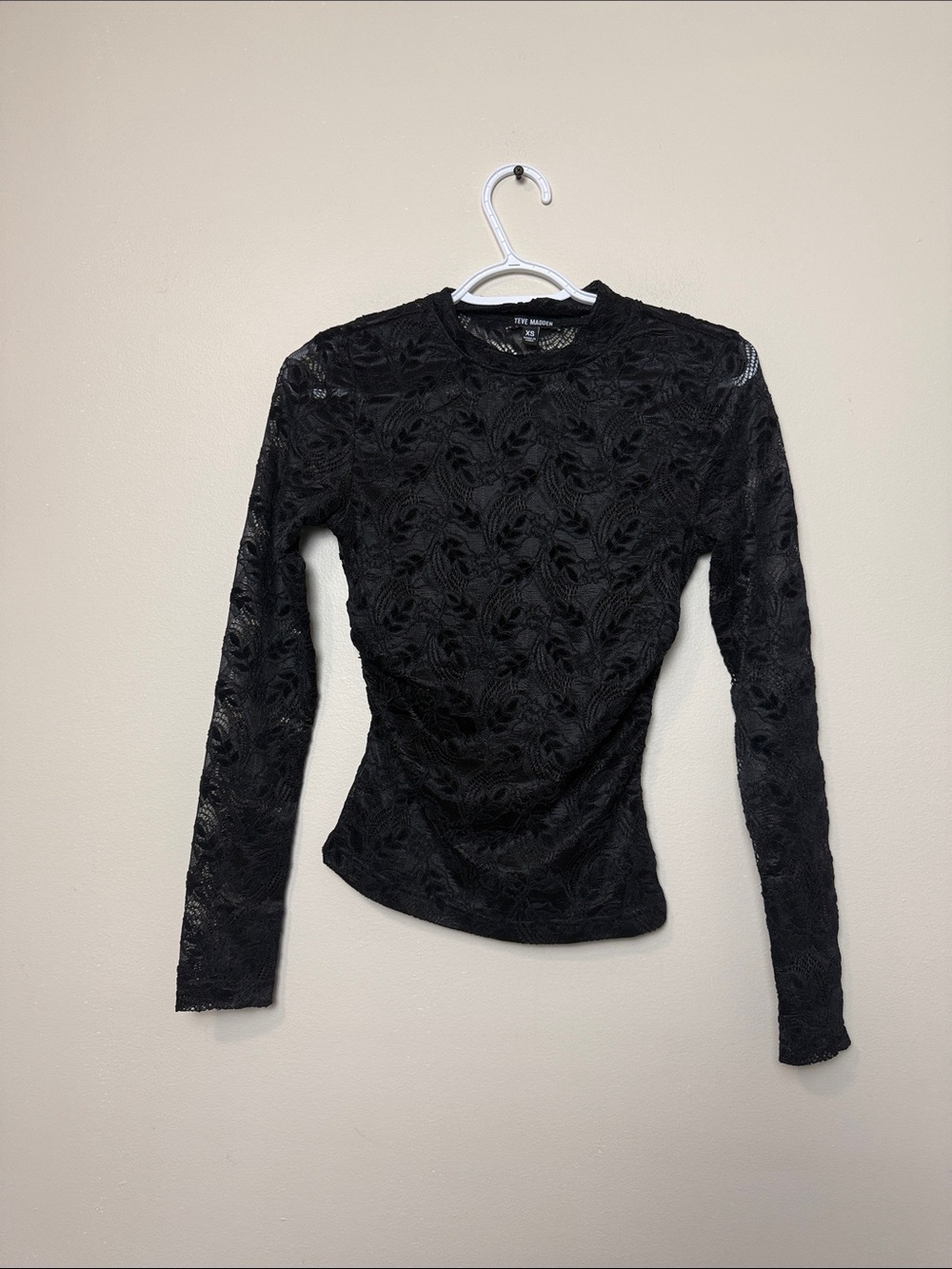 Steve Madden Sheer Floral Lace Long-Sleeve mesh lined Top size XS